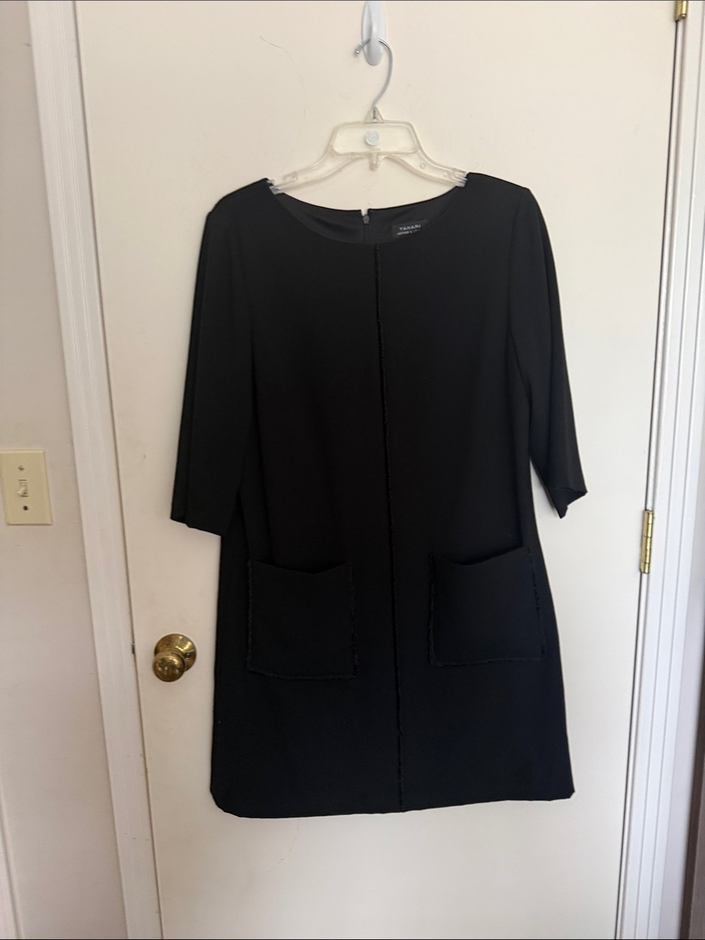 Tahari Black Mini Shift Dress with Patch Pockets